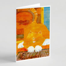 Load image into Gallery viewer, Big Orange Cat Welcome Greeting Cards -  Blank Note Cards – 8-Pack of Artist-Designed Cards with Envelopes