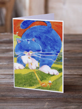 Load image into Gallery viewer, Big Blue the Cat Golfer Greeting Cards -  Blank Note Cards – 8-Pack of Artist-Designed Cards with Envelopes