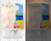 Load image into Gallery viewer, Big white Cat at the beach Ceramic Night Light 6018CNL