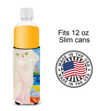 Load image into Gallery viewer, Big white Cat at the beach Slim Can Hugger – Fun &amp; Functional Drink Coolers 6018MUK