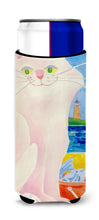 Load image into Gallery viewer, Big white Cat at the beach Slim Can Hugger – Fun &amp; Functional Drink Coolers 6018MUK