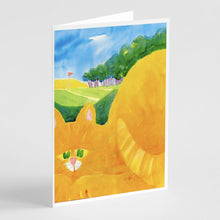 Load image into Gallery viewer, Big Orange Tabby Cat on the Golf Course Greeting Cards -  Blank Note Cards – 8-Pack of Artist-Designed Cards with Envelopes
