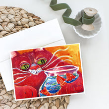 Load image into Gallery viewer, Big Red Cat at the fishbowl Greeting Cards -  Blank Note Cards – 8-Pack of Artist-Designed Cards with Envelopes