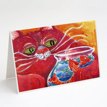 Load image into Gallery viewer, Big Red Cat at the fishbowl Greeting Cards -  Blank Note Cards – 8-Pack of Artist-Designed Cards with Envelopes