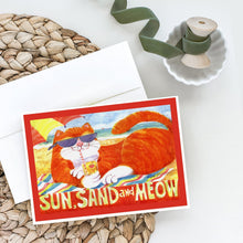 Load image into Gallery viewer, Orange Tabby at the beach Greeting Cards -  Blank Note Cards – 8-Pack of Artist-Designed Cards with Envelopes