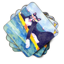 Load image into Gallery viewer, Black and white Cat Surfin Bird Coasters - Set of 4 Lightweight Foam, Absorbent Drink Coasters