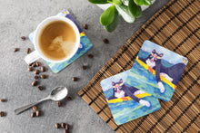 Load image into Gallery viewer, Black and white Cat Surfin Bird Coasters - Set of 4 Lightweight Foam, Absorbent Drink Coasters