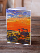 Load image into Gallery viewer, Sunset at the Dock Greeting Cards -  Blank Note Cards – 8-Pack of Artist-Designed Cards with Envelopes