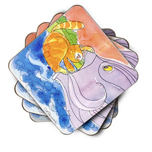 Load image into Gallery viewer, Cat and the Big Fish Coasters - Set of 4 Lightweight Foam, Absorbent Drink Coasters