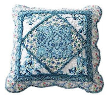 Load image into Gallery viewer, Tache Cotton Patchwork White Blue Floral Scalloped Petal Dance Cushion Covers / Euro Sham (JHW-646)