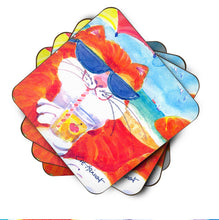 Load image into Gallery viewer, Cool Cat with Sunglasses at the beach Coasters - Set of 4 Lightweight Foam, Absorbent Drink Coasters
