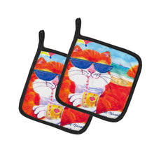 Load image into Gallery viewer, Cool Cat with Sunglasses at the beach Pot Holders - Set of 2 Decorative Kitchen Helpers | Made in the USA 6118PTHD