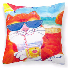Load image into Gallery viewer, Cool Cat with Sunglasses at the beach Decorative   Canvas Fabric Pillow