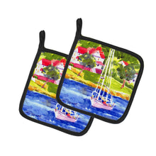 Load image into Gallery viewer, Sailboat on the lake Pot Holders - Set of 2 Decorative Kitchen Helpers | Made in the USA 6129PTHD