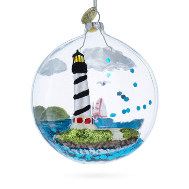 Lighthouse in Glass Dome Glass Christmas Ornament