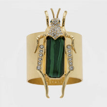 Load image into Gallery viewer, Grasshopper napkin rings, faux malachite, set of two