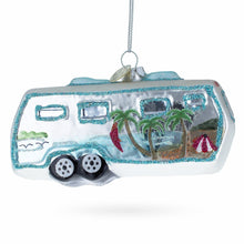 Load image into Gallery viewer, Silver Camper Trailer Glass Christmas Ornament
