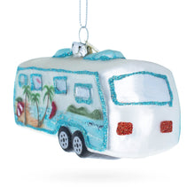 Load image into Gallery viewer, Silver Camper Trailer Glass Christmas Ornament