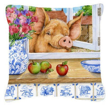 Load image into Gallery viewer, Pig trying to reach the Apple in the Window Canvas Decorative Pillow CDCO0352PW1414
