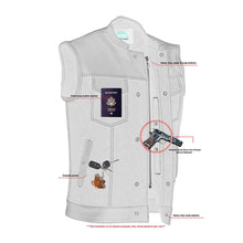 Load image into Gallery viewer, Men's Leather-Denim Combo Motorcycle Vest w/ Scoop Collar