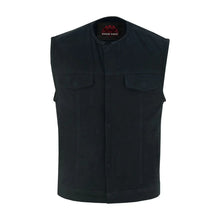 Load image into Gallery viewer, Mens Black Denim Motorcycle Vest with Concealed Snaps &amp; Zipper