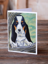 Load image into Gallery viewer, Basset Hound on the branch Greeting Cards -  Blank Note Cards – 8-Pack of Artist-Designed Cards with Envelopes