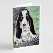 Load image into Gallery viewer, Basset Hound on the branch Greeting Cards -  Blank Note Cards – 8-Pack of Artist-Designed Cards with Envelopes
