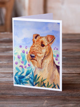 Load image into Gallery viewer, Airedale Terrier in Flowers Greeting Cards -  Blank Note Cards – 8-Pack of Artist-Designed Cards with Envelopes