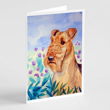 Load image into Gallery viewer, Airedale Terrier in Flowers Greeting Cards -  Blank Note Cards – 8-Pack of Artist-Designed Cards with Envelopes