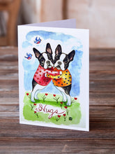 Load image into Gallery viewer, Hugs Boston Terrier Greeting Cards -  Blank Note Cards – 8-Pack of Artist-Designed Cards with Envelopes