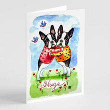 Load image into Gallery viewer, Hugs Boston Terrier Greeting Cards -  Blank Note Cards – 8-Pack of Artist-Designed Cards with Envelopes