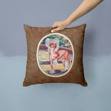 Load image into Gallery viewer, Chinese Crested on the Patio Throw Pillow - 14x14 Decorative Pillow – Art for Your Home &amp; Patio 7021PW1414