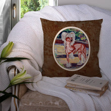 Load image into Gallery viewer, Chinese Crested on the Patio Throw Pillow - 14x14 Decorative Pillow – Art for Your Home &amp; Patio 7021PW1414