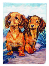 Load image into Gallery viewer, Long Hair Red Dachshund Garden Flag – Decorative Outdoor Yard Flag