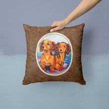 Load image into Gallery viewer, Long Hair Red Dachshund Two Peas Throw Pillow - 14x14 Decorative Pillow – Art for Your Home &amp; Patio 7022PW1414