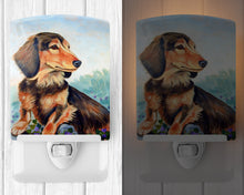 Load image into Gallery viewer, Long Hair Chocolate and Cream Dachshund Ceramic Night Light 7023CNL