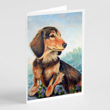 Load image into Gallery viewer, Long Hair Chocolate and Cream Dachshund Greeting Cards -  Blank Note Cards – 8-Pack of Artist-Designed Cards with Envelopes