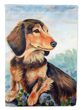 Load image into Gallery viewer, Dachshund chocolate and tan Long Haired Garden Flag – Decorative Outdoor Yard Flag
