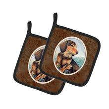 Load image into Gallery viewer, Long Hair Chocolate and Cream Dachshund Pot Holders - Set of 2 Decorative Kitchen Helpers | Made in the USA 7023PTHD