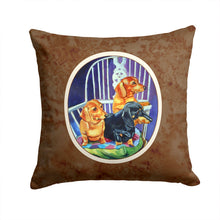 Load image into Gallery viewer, Dachshund Two Red and a Black and Tan Throw Pillow - 14x14 Decorative Pillow – Art for Your Home &amp; Patio 7025PW1414