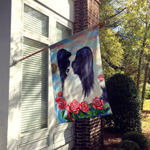 Load image into Gallery viewer, Black and White Papillon in Roses Flag Canvas House Size
