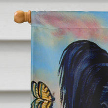 Load image into Gallery viewer, Black and White Papillon in Roses Flag Canvas House Size