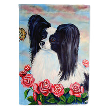 Load image into Gallery viewer, Black and White Papillon in Roses Flag Canvas House Size