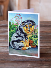 Load image into Gallery viewer, Australian Shepherd Puppy Greeting Cards -  Blank Note Cards – 8-Pack of Artist-Designed Cards with Envelopes