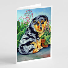 Load image into Gallery viewer, Australian Shepherd Puppy Greeting Cards -  Blank Note Cards – 8-Pack of Artist-Designed Cards with Envelopes