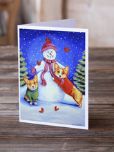 Load image into Gallery viewer, Snowman with Corgi Greeting Cards -  Blank Note Cards – 8-Pack of Artist-Designed Cards with Envelopes
