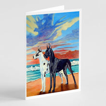 Load image into Gallery viewer, At sunset Great Dane Harlequin and Black Greeting Cards -  Blank Note Cards – 8-Pack of Artist-Designed Cards with Envelopes