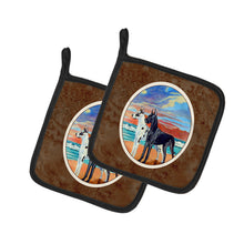 Load image into Gallery viewer, At sunset Great Dane Harlequin and Black Pot Holders - Set of 2 Decorative Kitchen Helpers | Made in the USA 7051PTHD