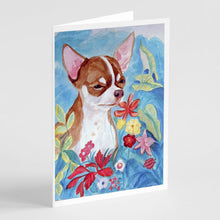 Load image into Gallery viewer, Chihuahua in flowers  Greeting Cards -  Blank Note Cards – 8-Pack of Artist-Designed Cards with Envelopes