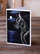 Load image into Gallery viewer, Black Great Dane in the Moonlight  Greeting Cards -  Blank Note Cards – 8-Pack of Artist-Designed Cards with Envelopes